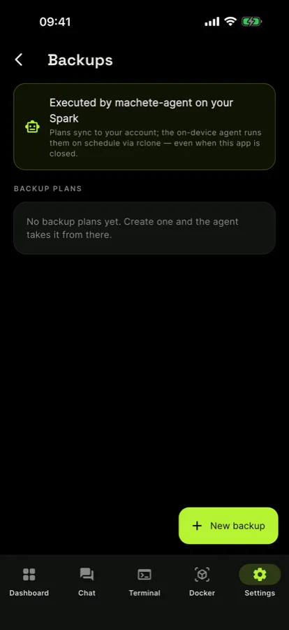 Scheduled backup plans to cloud storage targets.